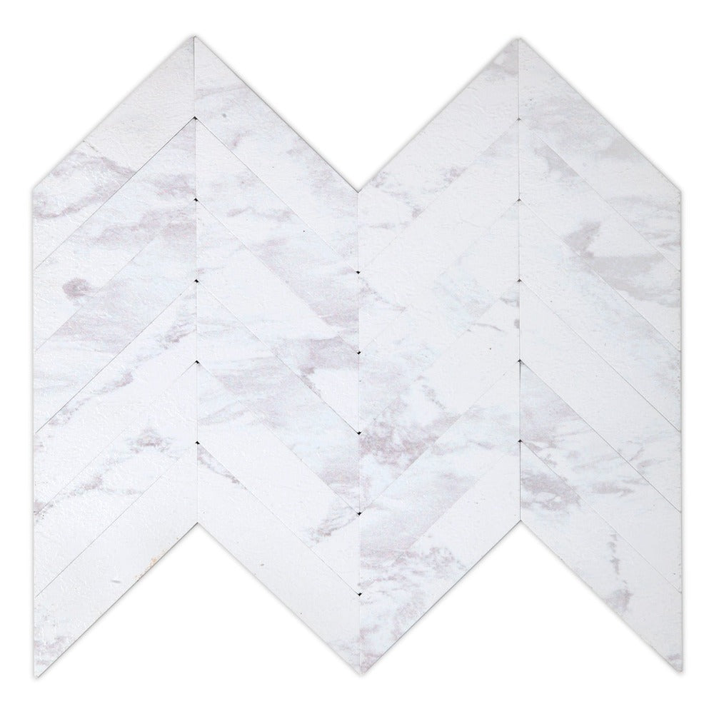 Kara White Herringbone Stone Backsplash