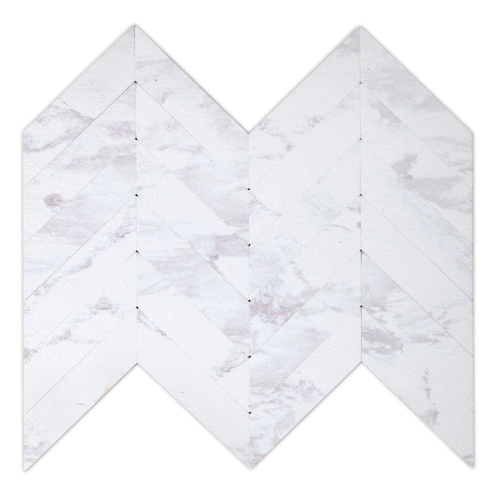 Kara White Herringbone Stone Backsplash