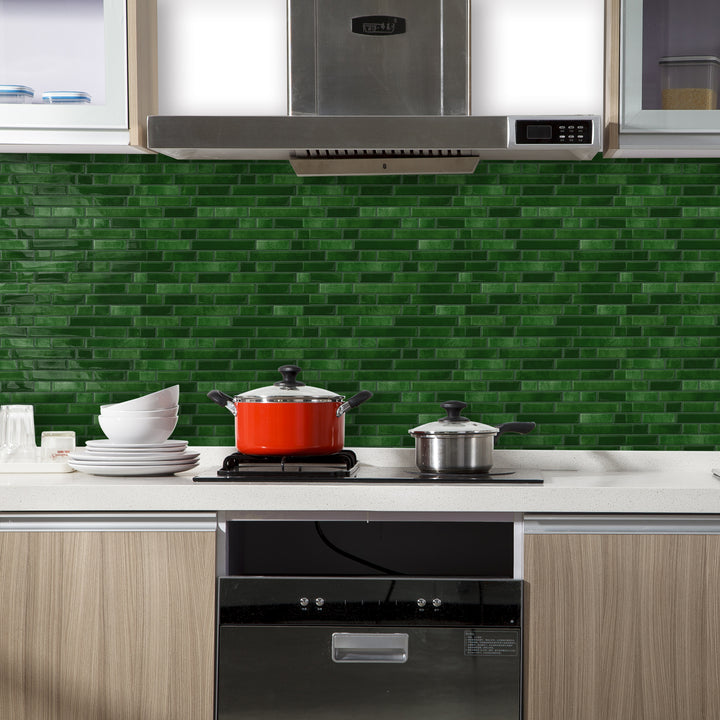 12" X 12" Jade Green Peel and Stick Kitchen Tile 3D Vinyl Backsplash