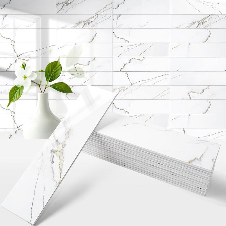 Calacatta Gold Marble  Peel and Stick Backsplash  Brick Subway Tile