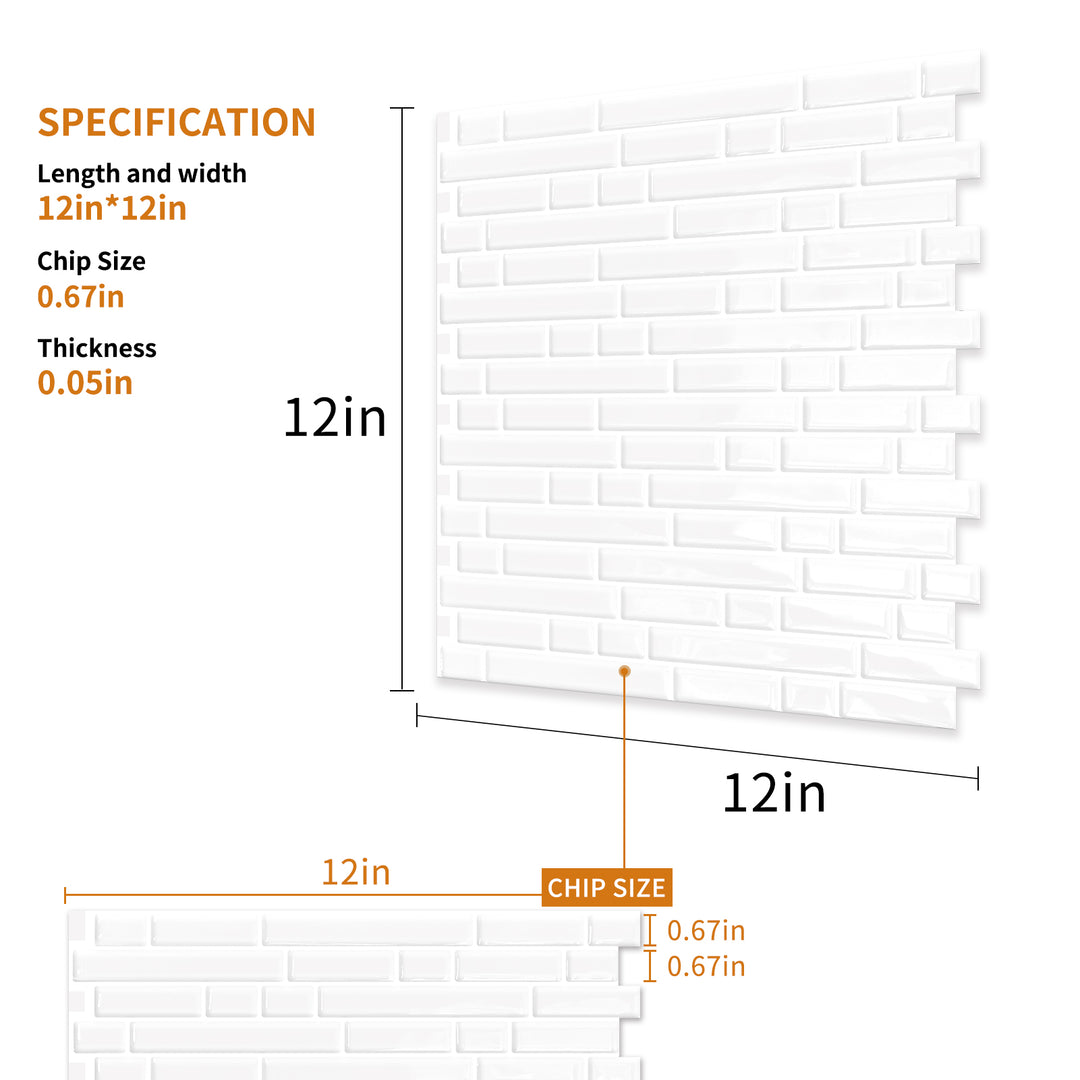 White Washed 3D Vinyl Backsplash Size