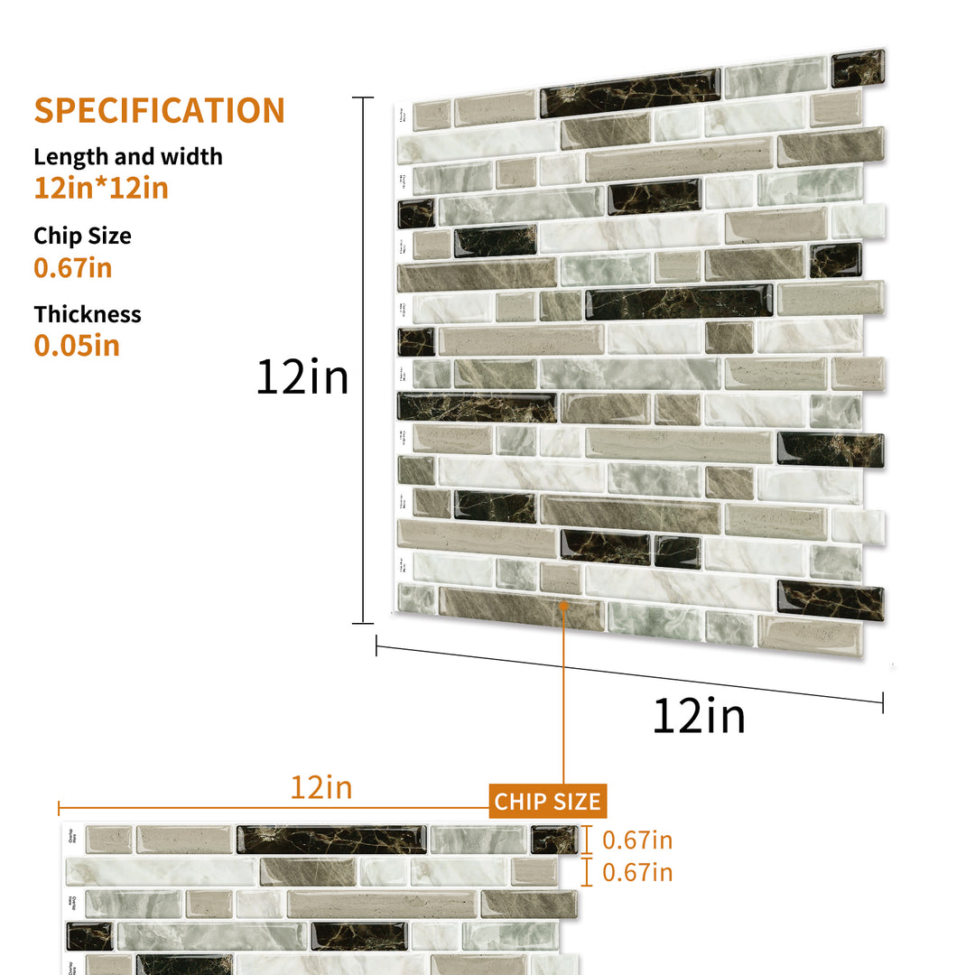 Marble Beige&Brown Peel and Stick  Tile  Size