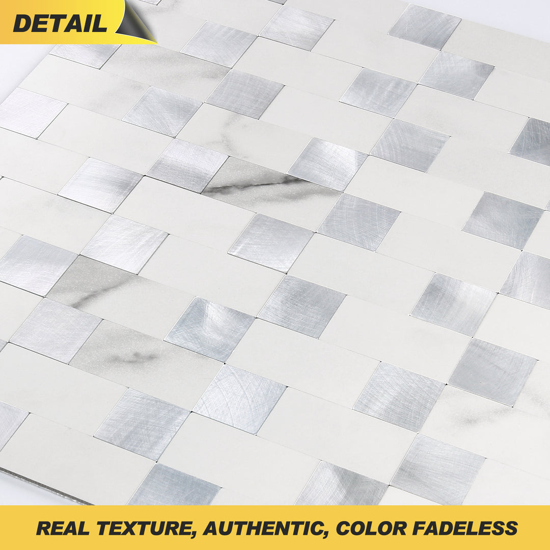 Marble White mixed Metal Tile Detail