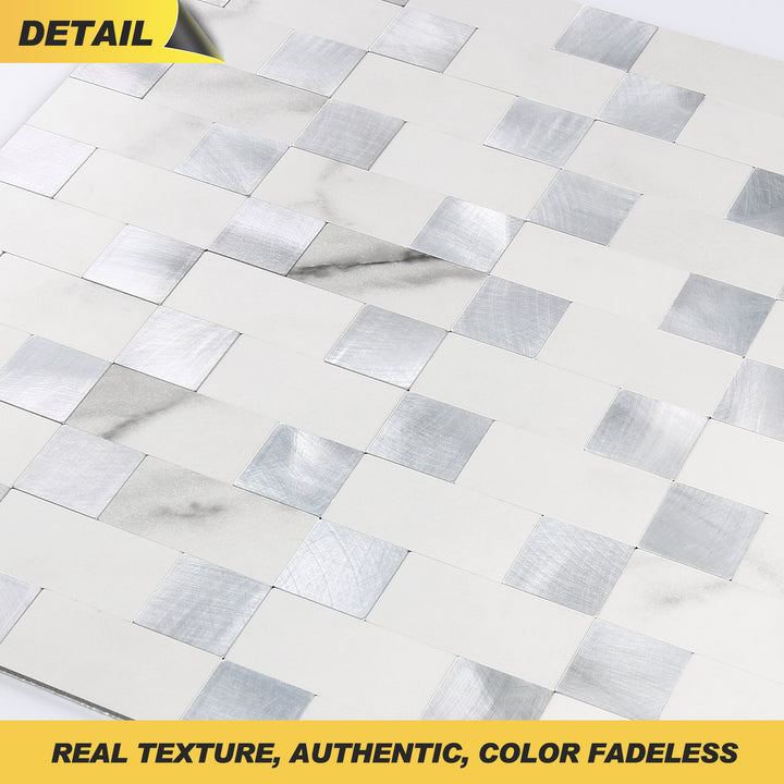 Marble White mixed Metal Tile Detail