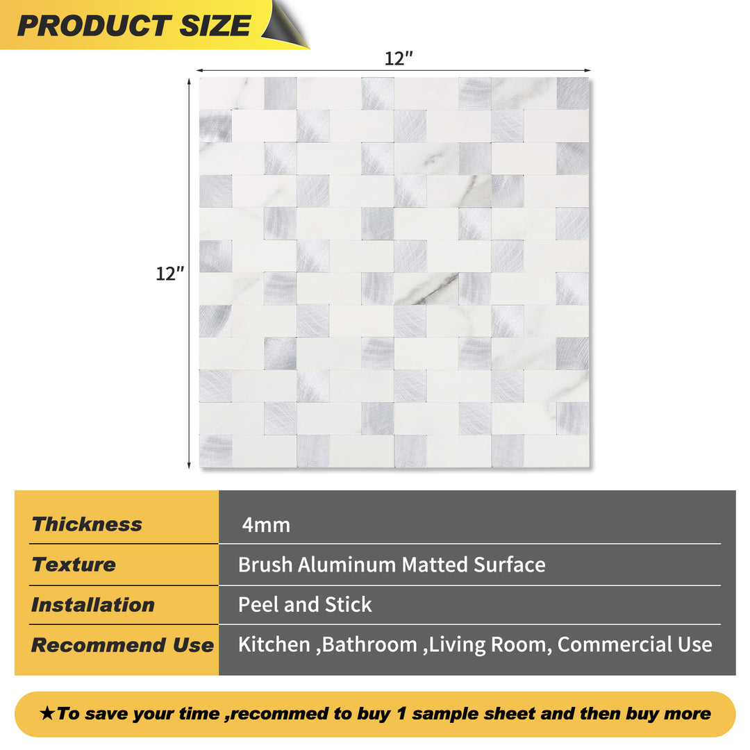 Marble White mixed Metal Tile Size