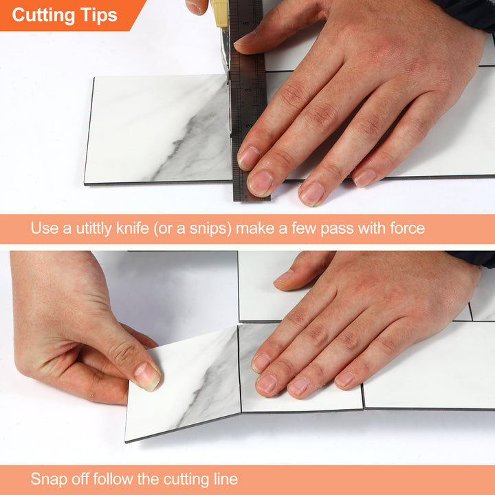 DIY snipping peel-and-stick backsplash