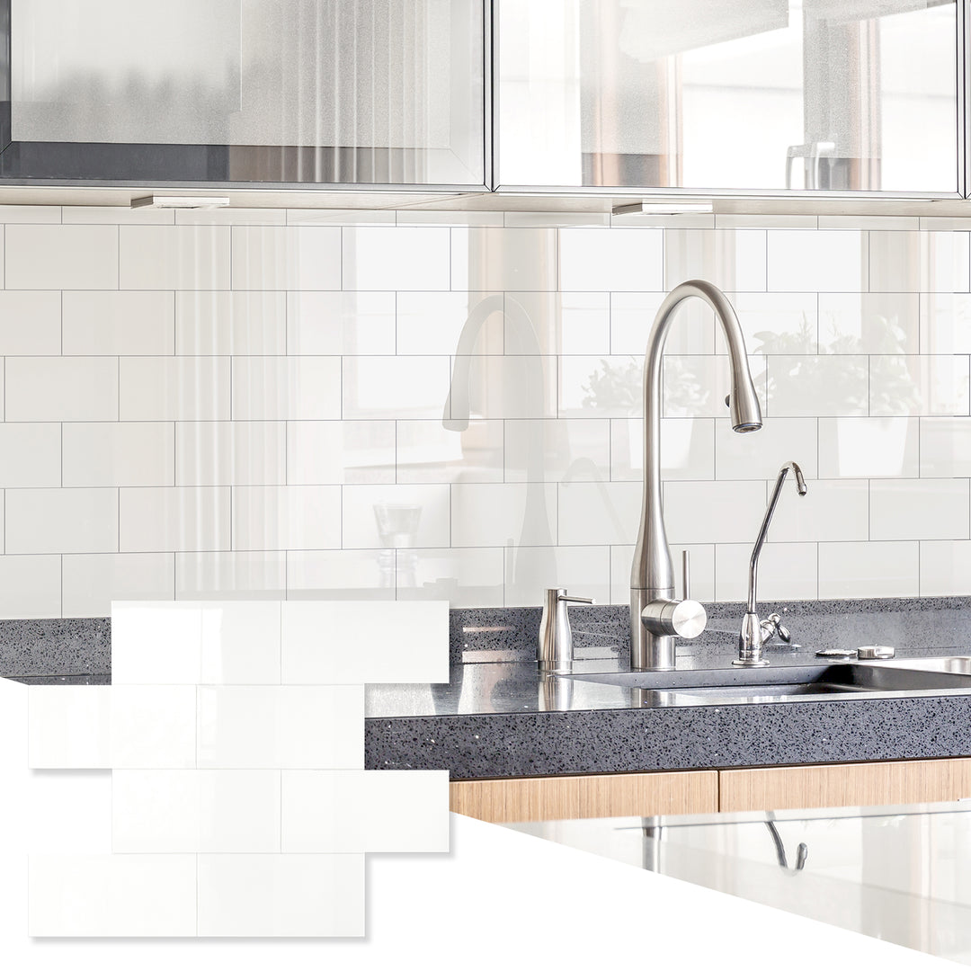 11.8" X 11.8" Ivory White Peel and Stick Subway Backsplash Tile Gray Grout