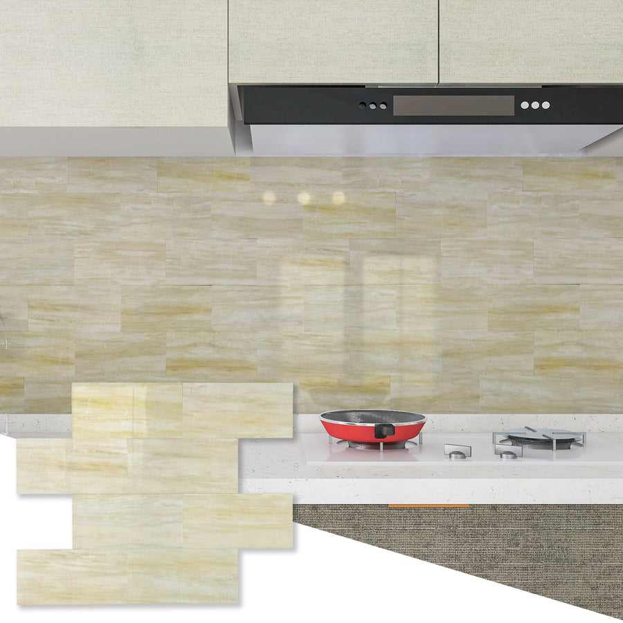 Polished Marble Beige Peel and Stick Subway Backsplash Tile