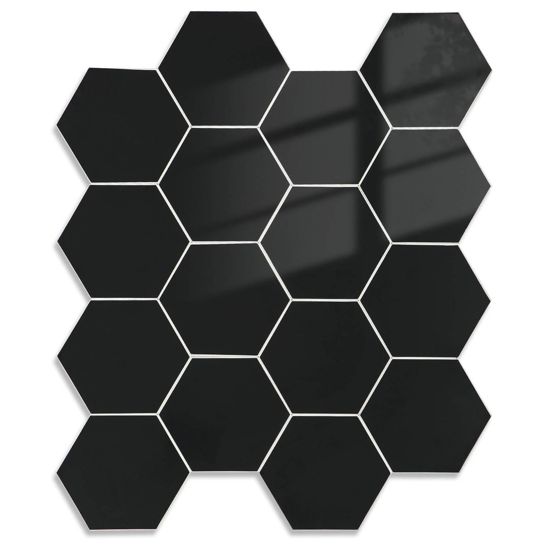 Hexagon Peel and Stick Tiles PVC  Black  Backsplash