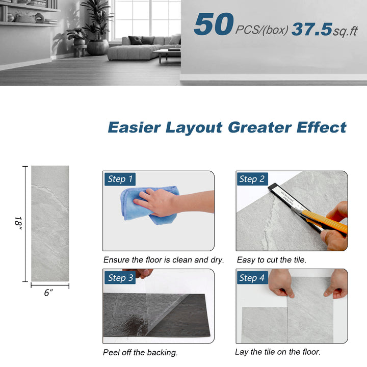 Size chart for self-adhesive floor tiles
