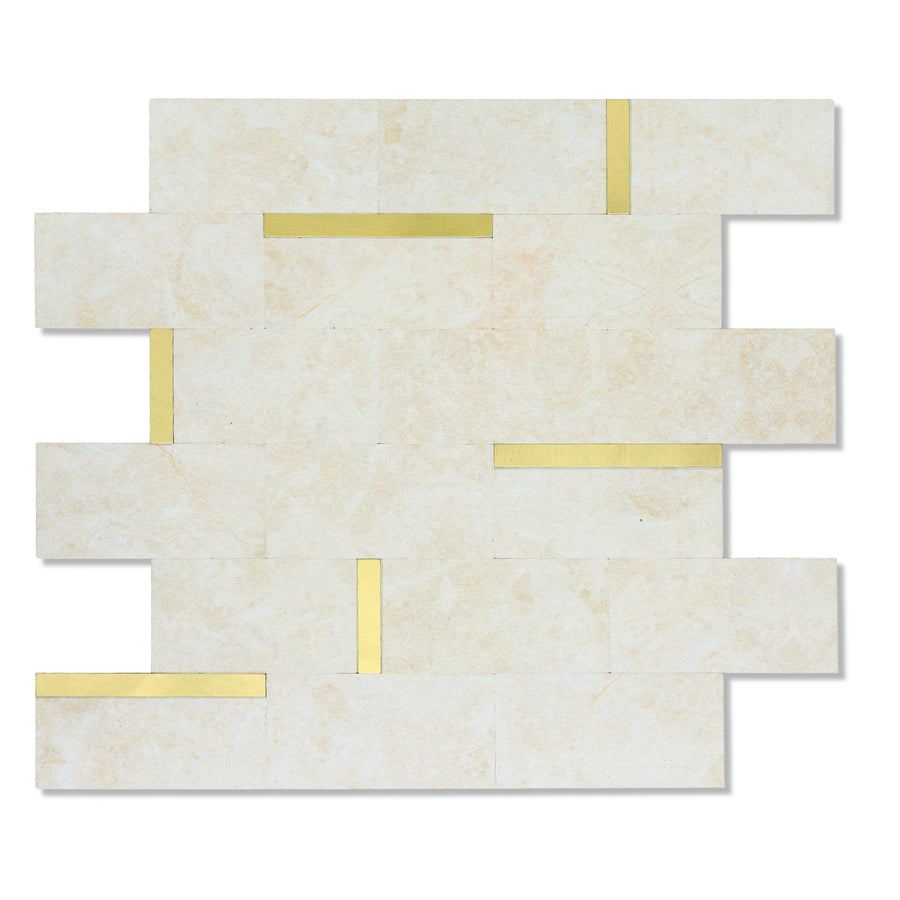 Beige Stone Mixed Metal Subway Tile