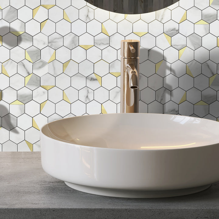 hexagon tile stick on bathroom