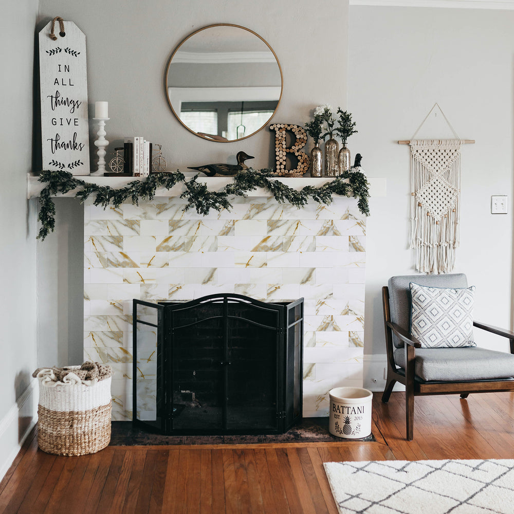 peel and stick subway tile for fireplace