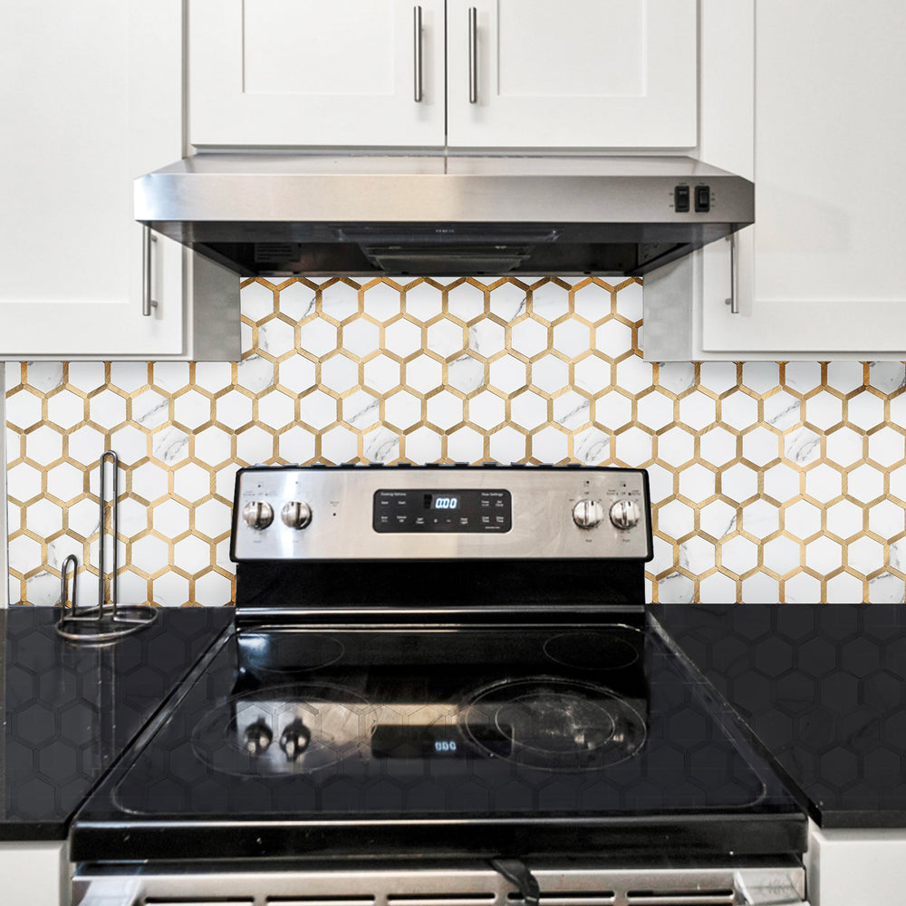 hexagon tile backsplash stick on kitchen