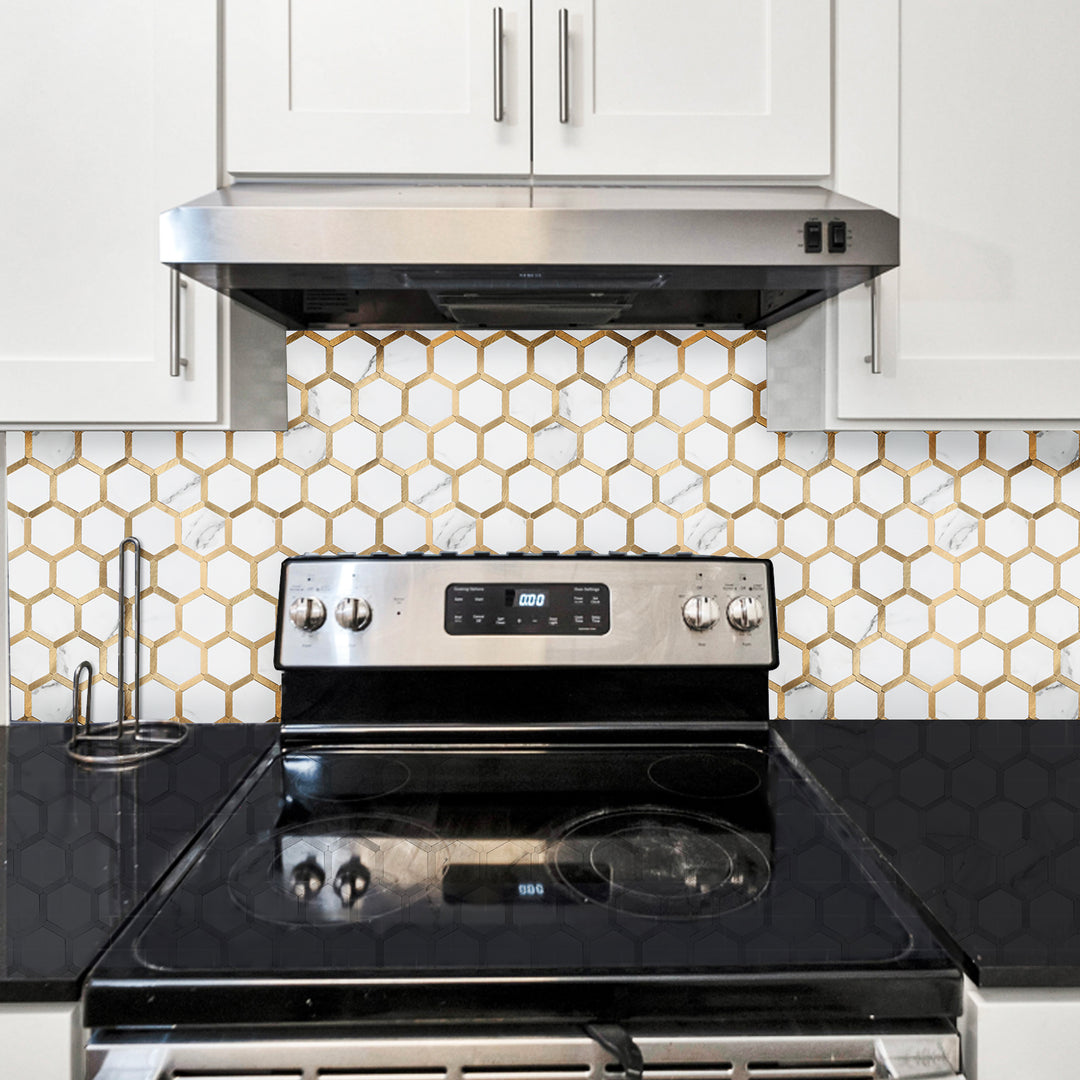 hexagon tile backsplash stick on kitchen