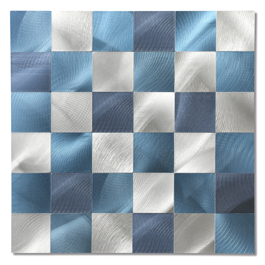 blue metal backsplash