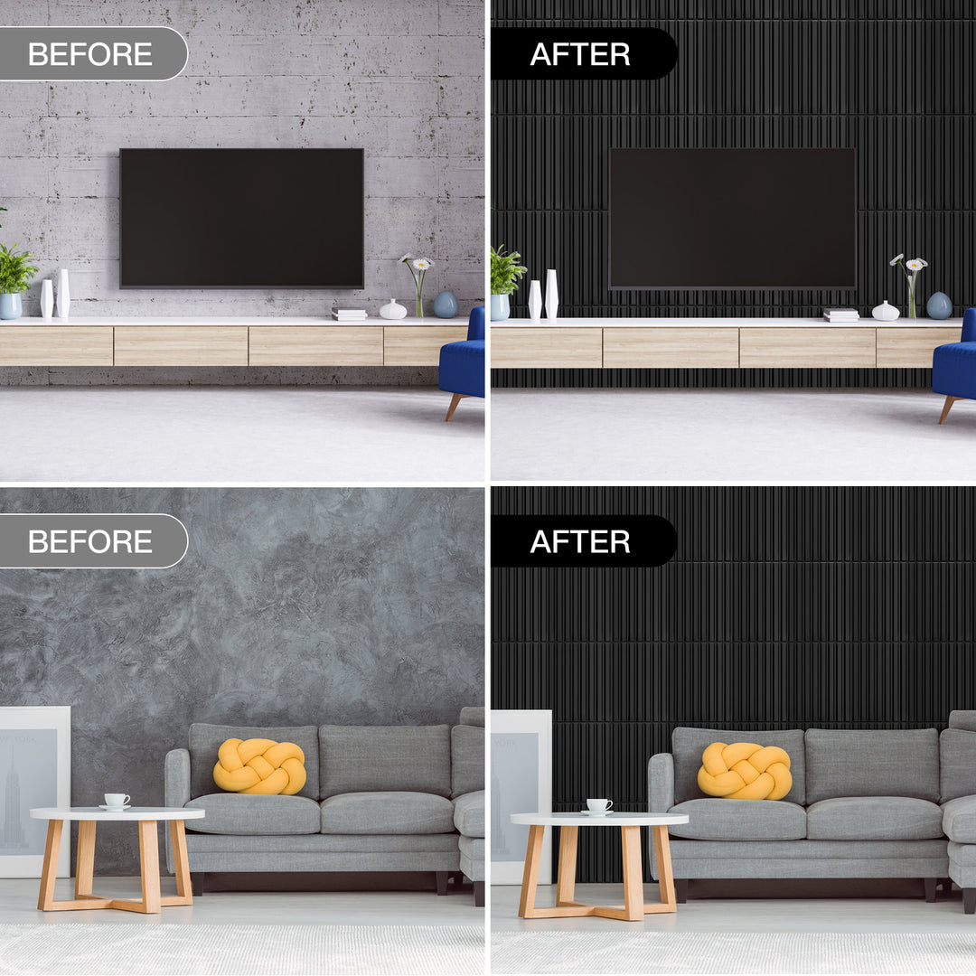 Before and after comparison of using wall panels