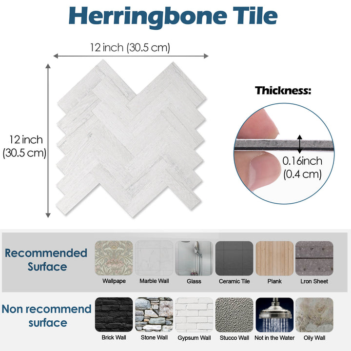 10 sq.ft Grey Wood Herringbone Tile Peel and Stick Wood Backsplash