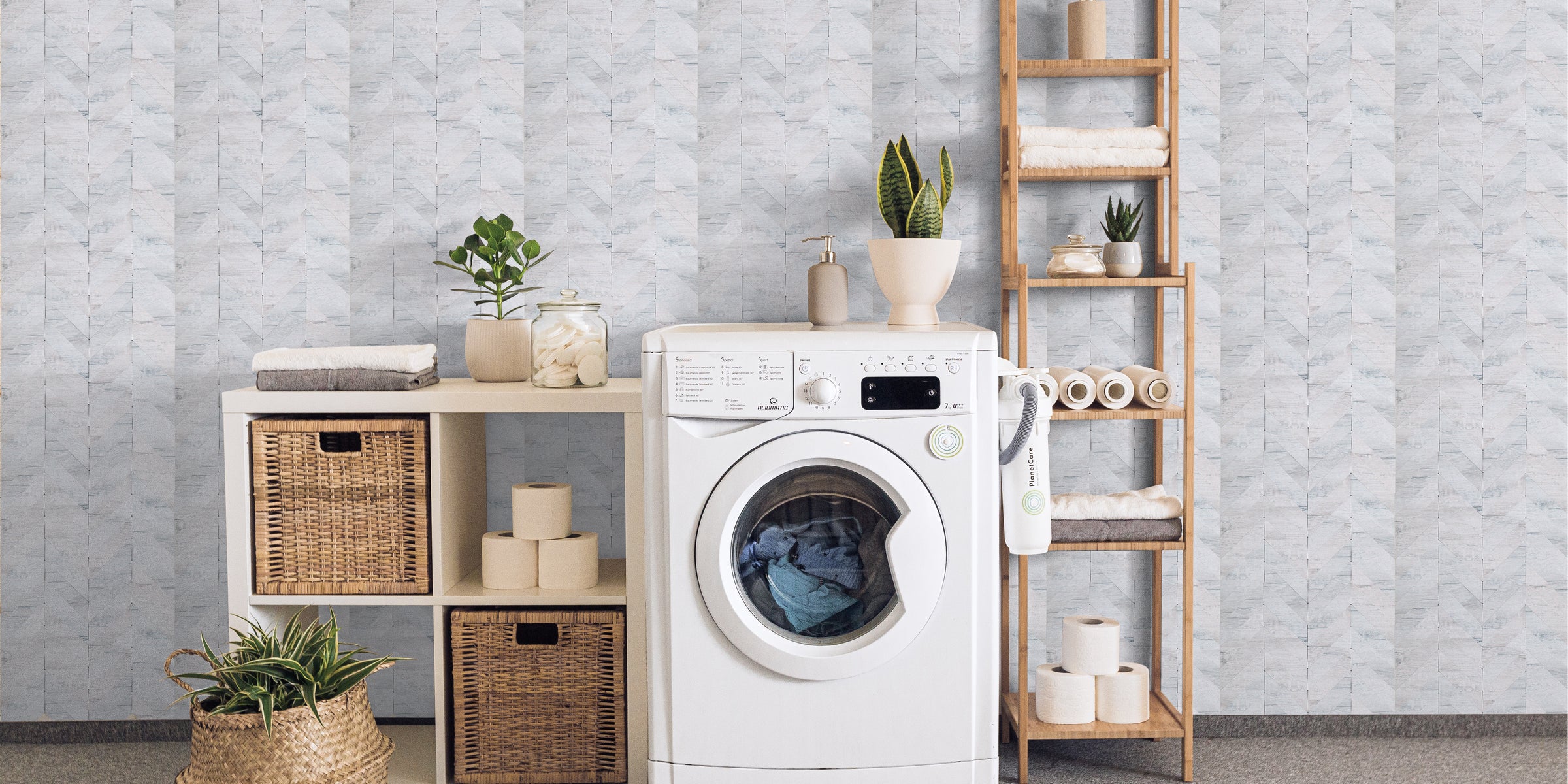 herringbone peel and stick tile for laundry room