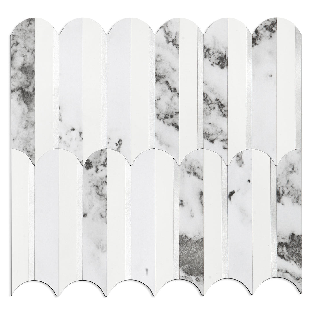 White Marble Mixed Metal Silver Stick on Backsplash