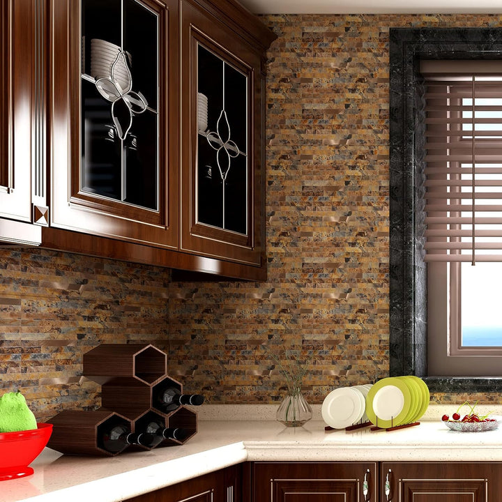 PVC tile backsplash life style image Linear Blend in Rusty