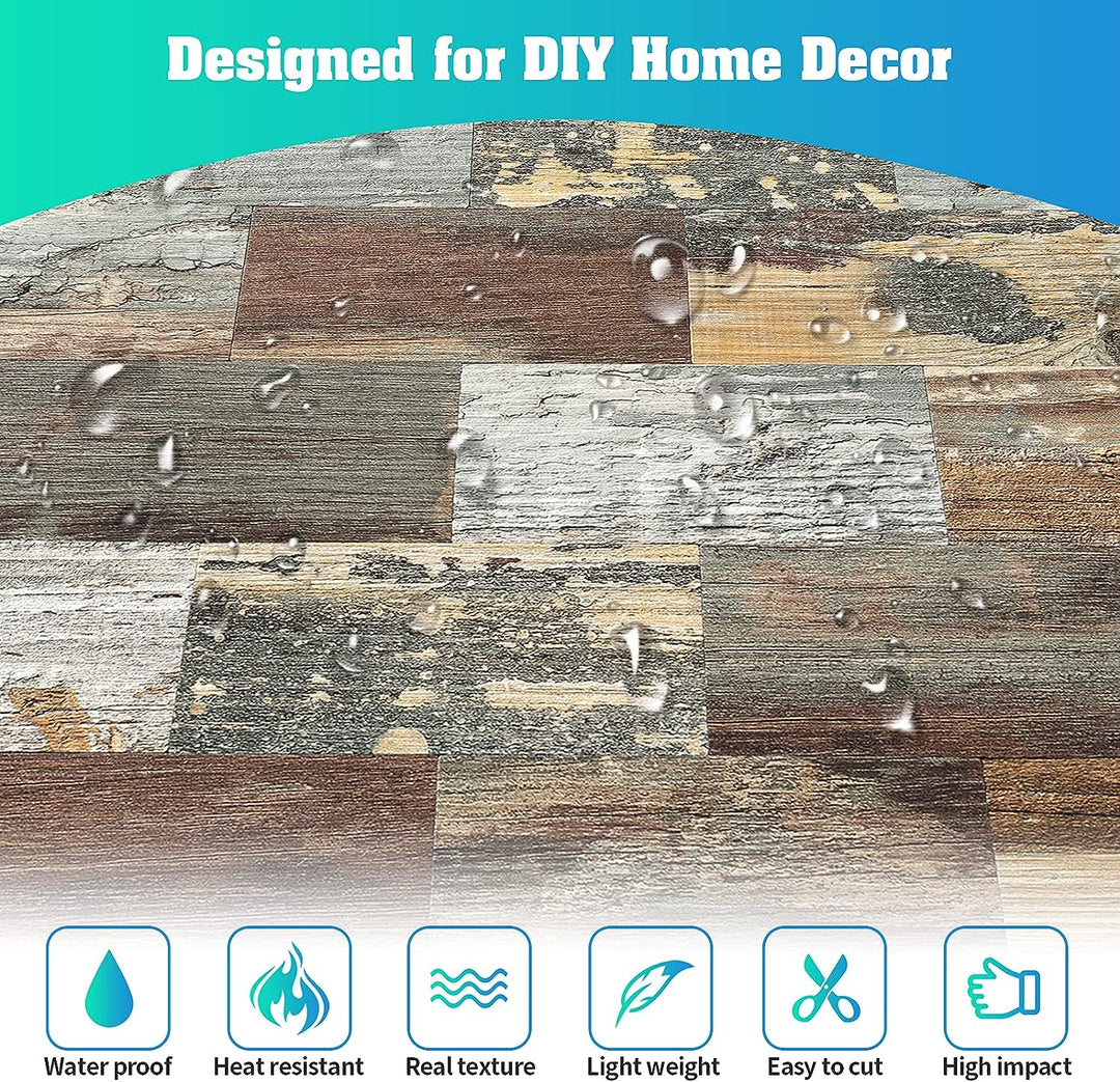 subway tile backsplash detail image PVC Realistic Distressed Wood Texture Tile in Mix Rustic