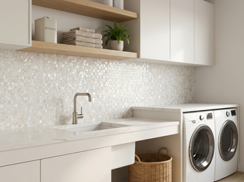shell mosaic tile stick on laundry room