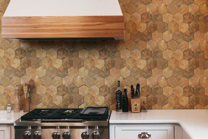 peel and stick copper tile for kitchen