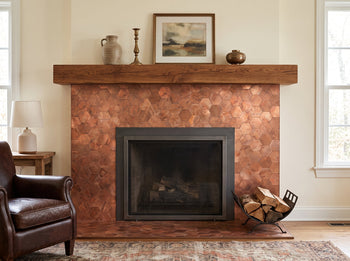 copper peel and stick tile for fireplace
