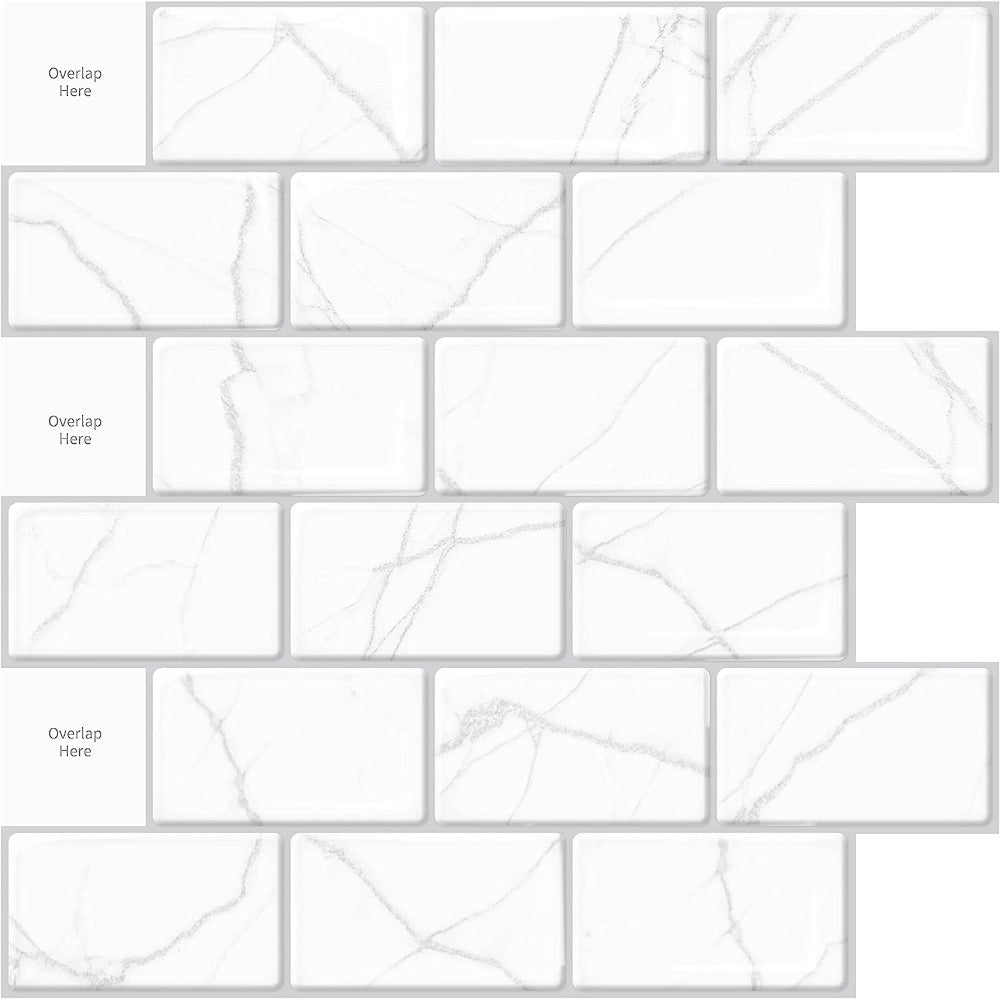 Peel and Stick Backsplash Subway Tiles in Marble Design