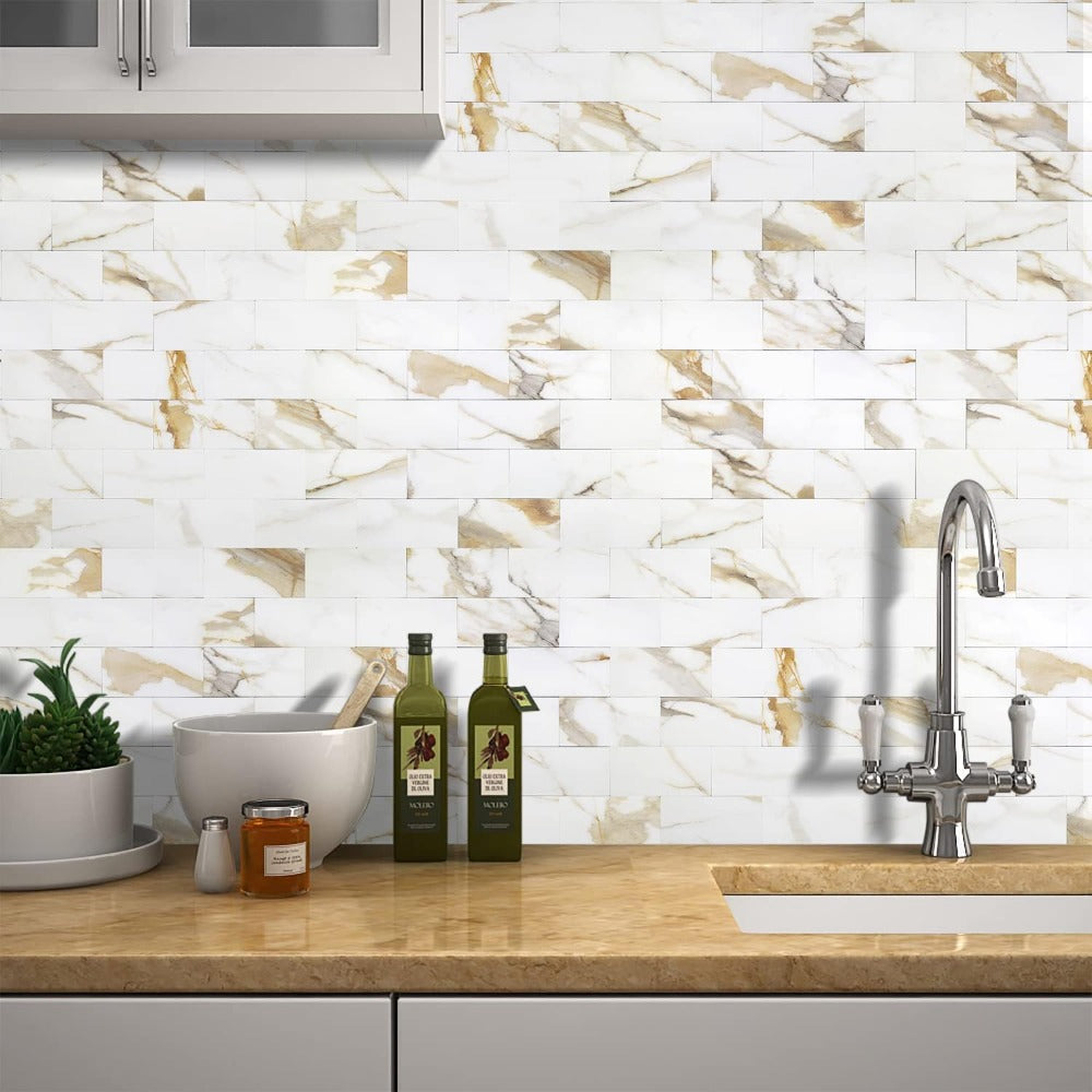 Calacatta Golden Peel and Stick Backsplash For Kitchen