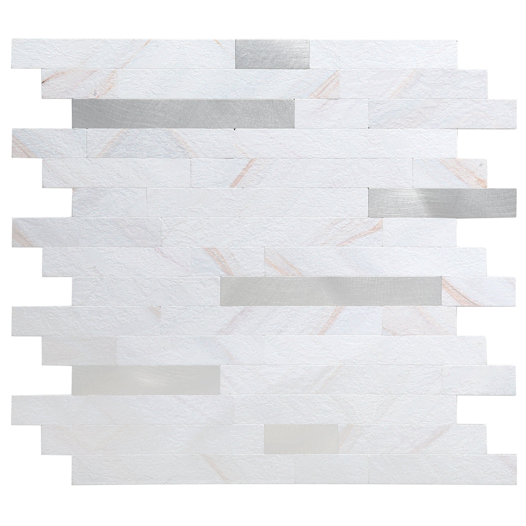 12" X 12" Colorful White Stone Peel and Stick Backsplash Premium Linear Blend Tile
