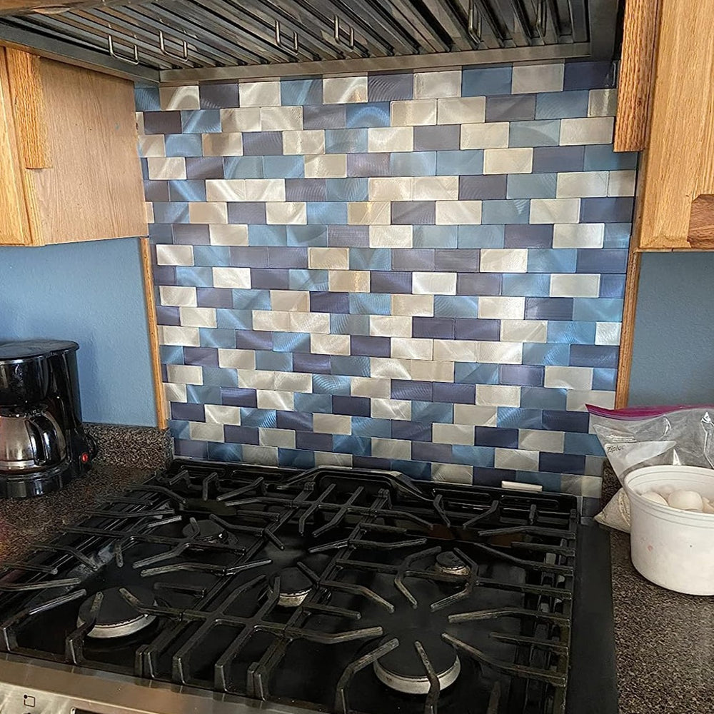 Stainless steel tile sitck behind the stove