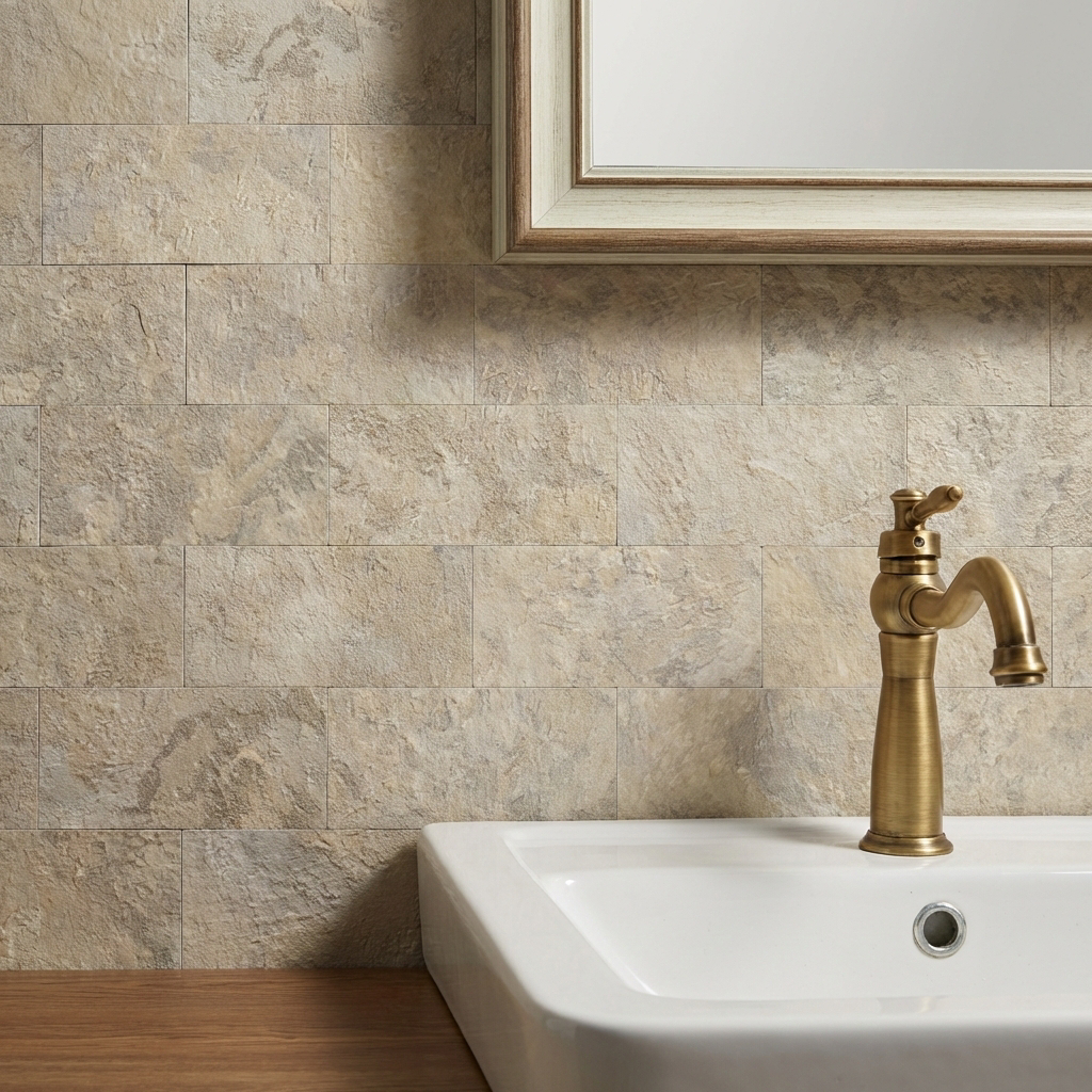 11.8" X 11.8" Beige Stone Rock Peel and Stick Subway Backsplash Tile