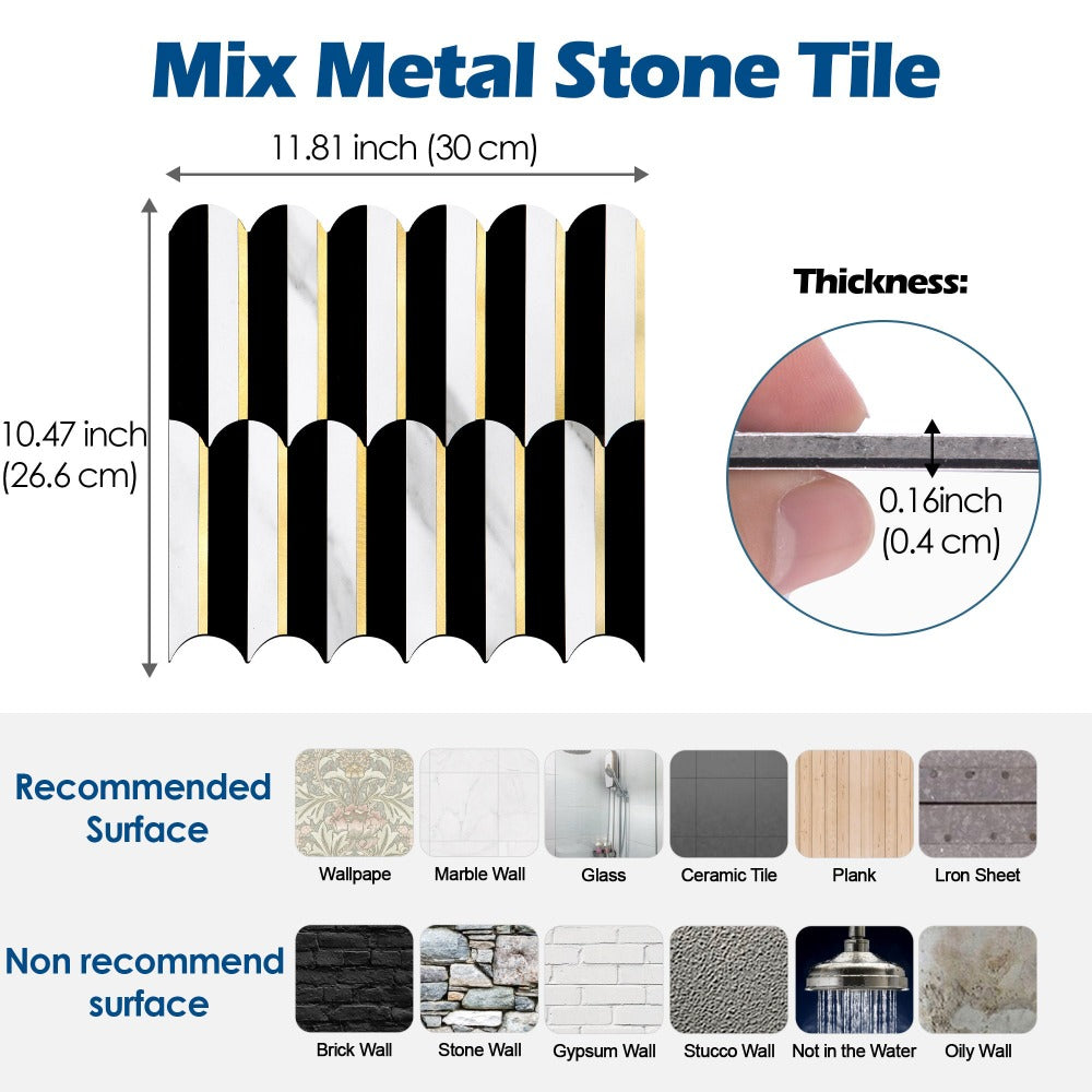 size of mixed metal stone tile