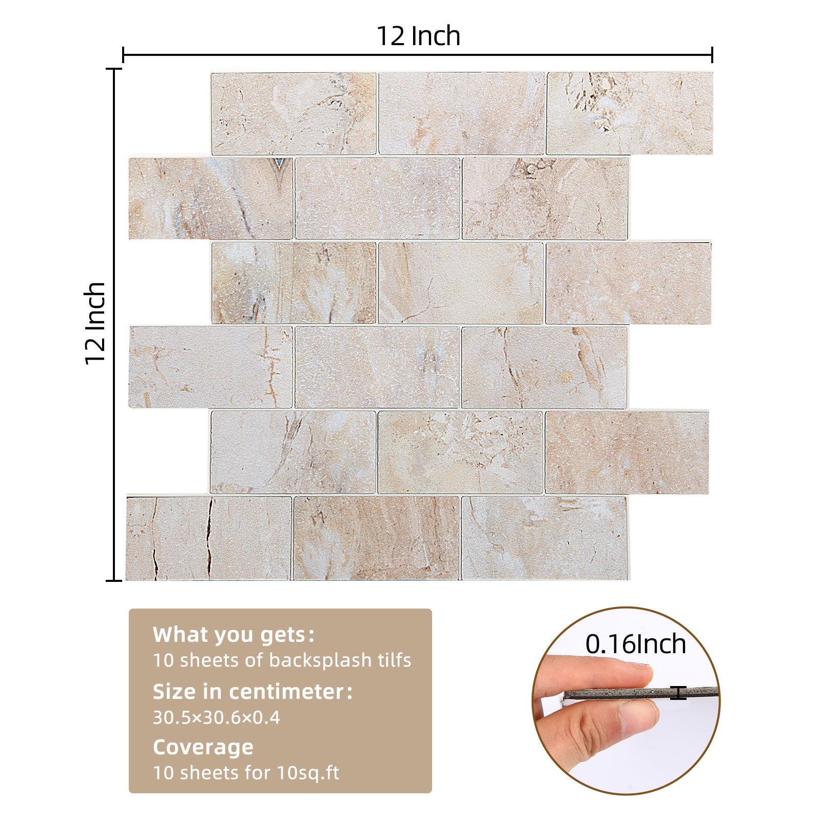 Peel and Stick Subway Tile | 3D Textured Upgrade Grounted Effect Ahesive Tile in Stone Beige