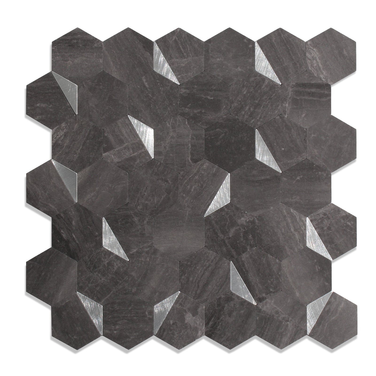 Charcoal Gray Mixed Metal Hexagon Tile