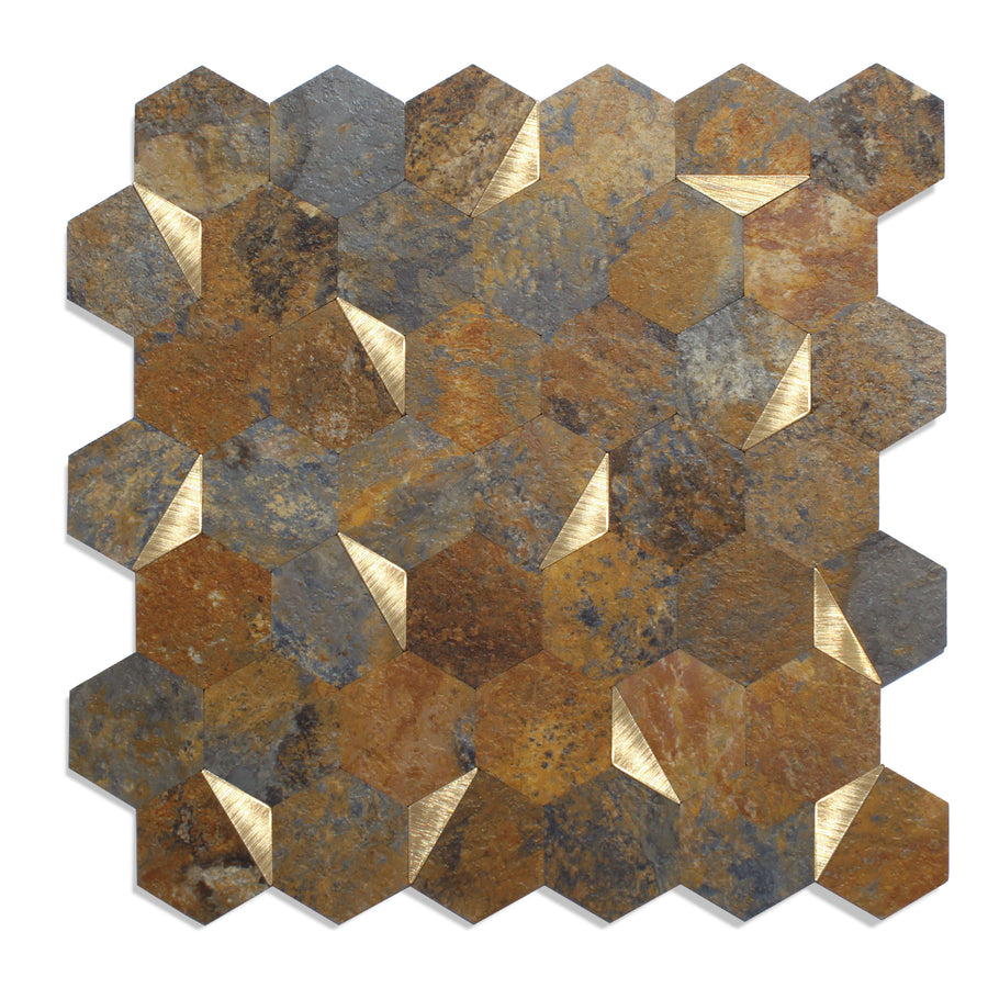 Rustic Slate Mixed Metal Hexagon Tile