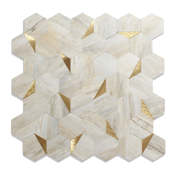 Beige Marble Mixed Metal Hexagon Tile