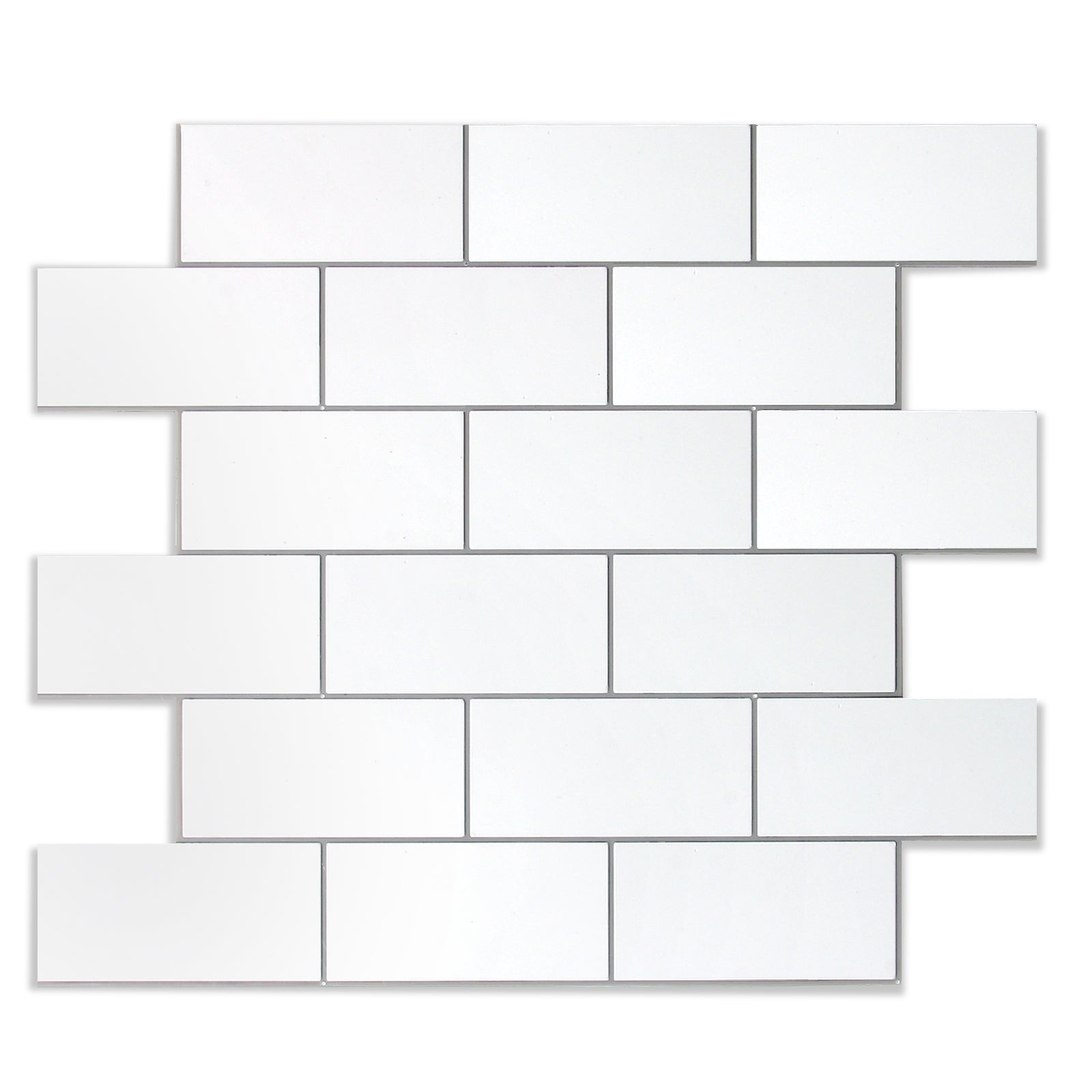 peel and stick tile in white with gray grout
