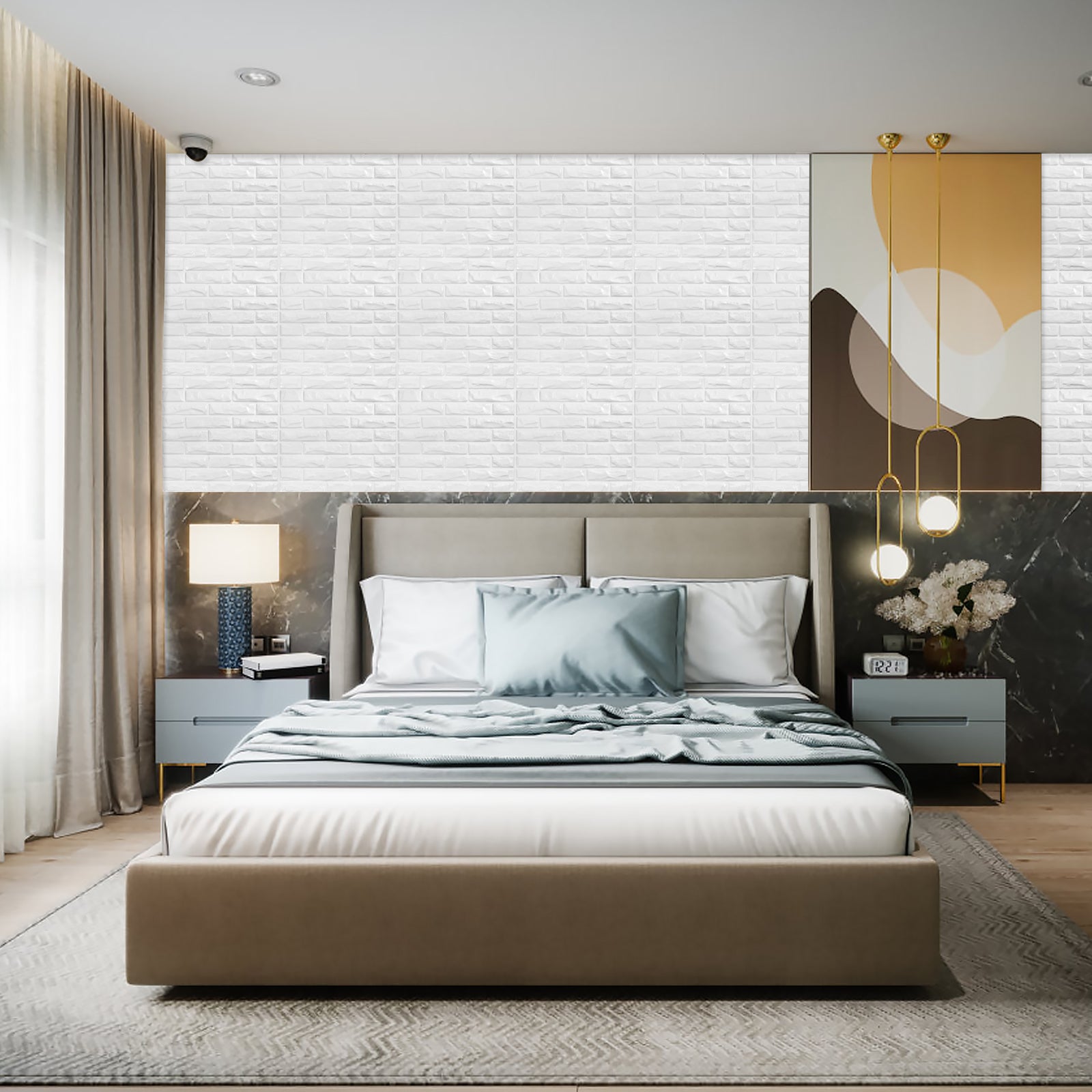 3D wall panel stick on bedroom
