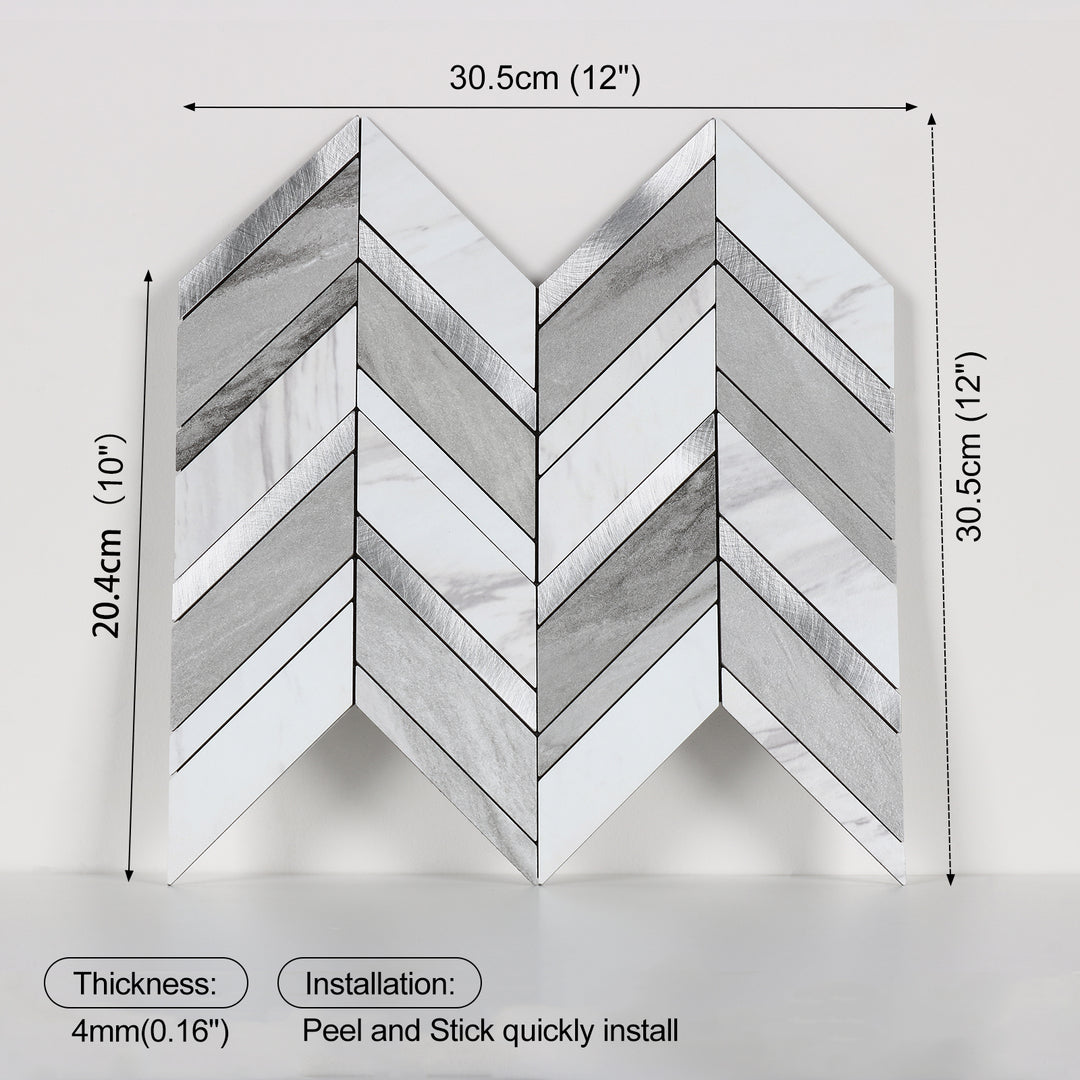 Herringbone  Peel and Stick Tile Size