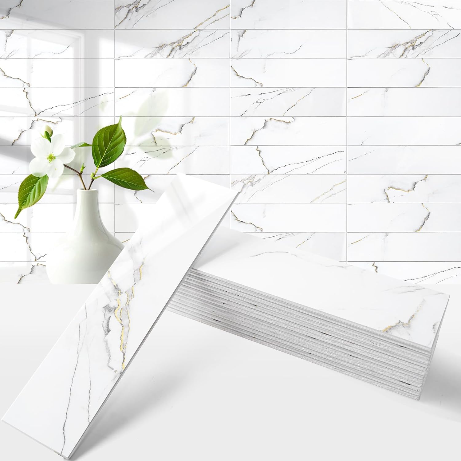 Calacatta Gold Marble  Peel and Stick Backsplash  Brick Subway Tile