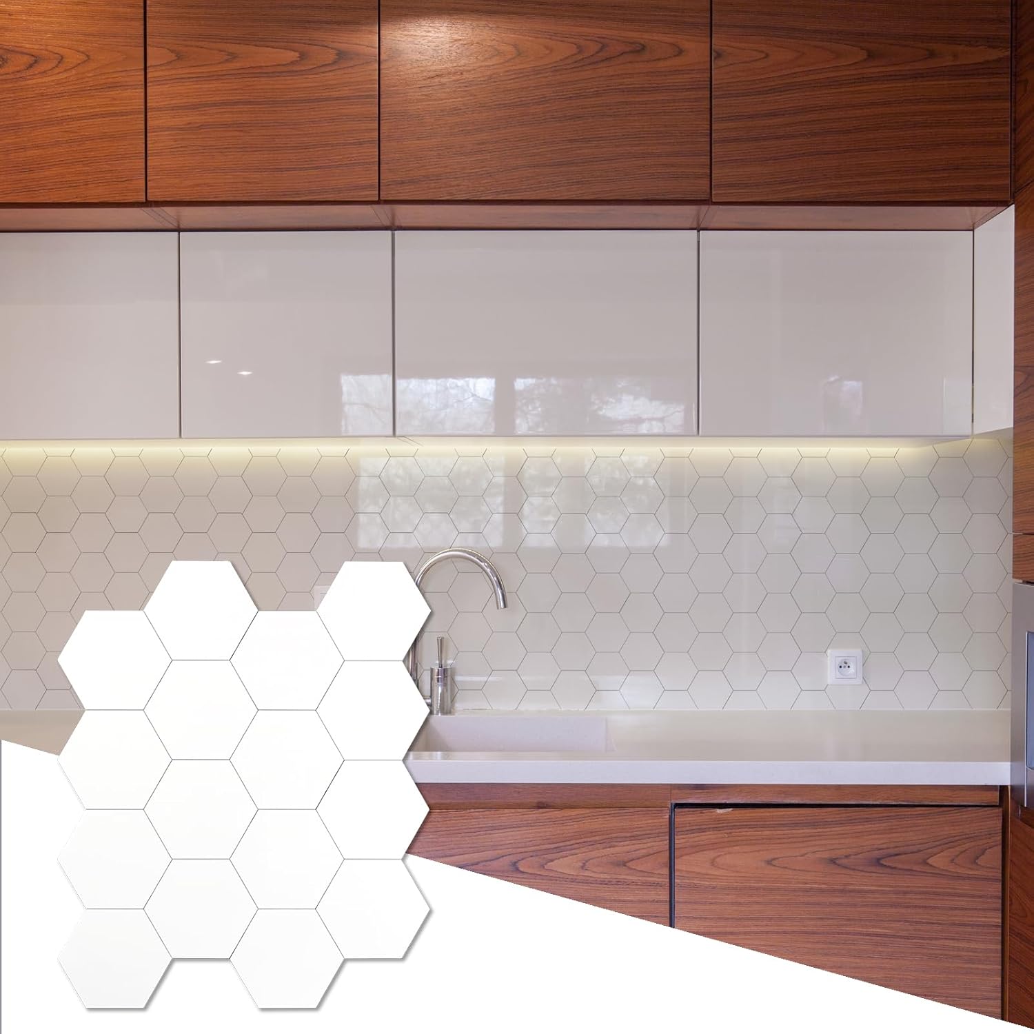 Hexagon Peel and Stick Tiles PVC Creamy White Backsplash