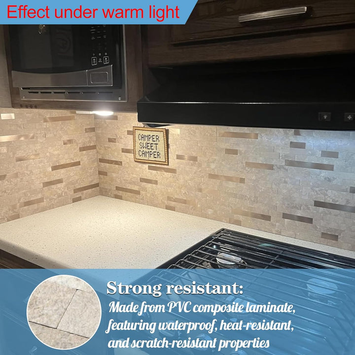 12" X 12" Ecru Peel and Stick Stone Backsplash Premium Linear Blend Tile