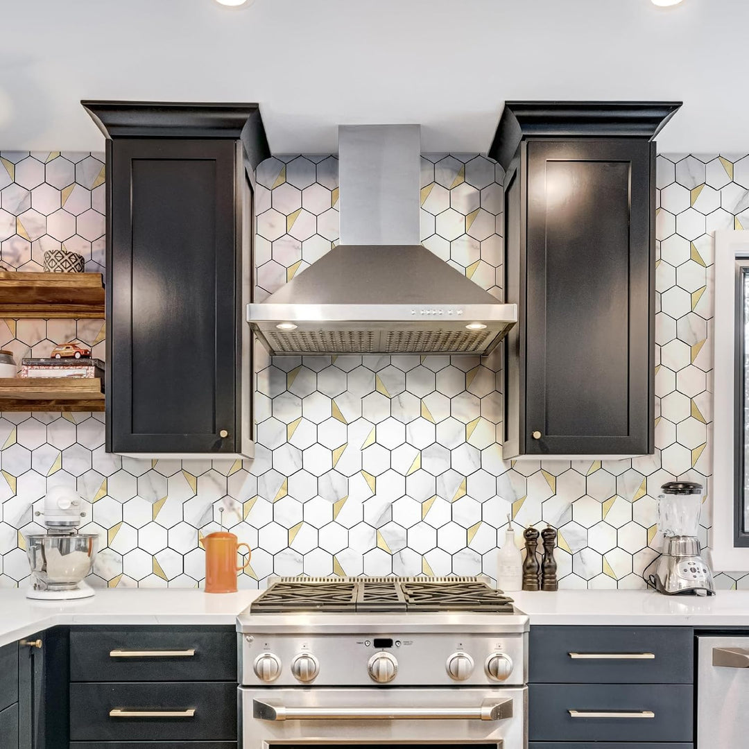 hexagon tile backsplash stick on kitchen