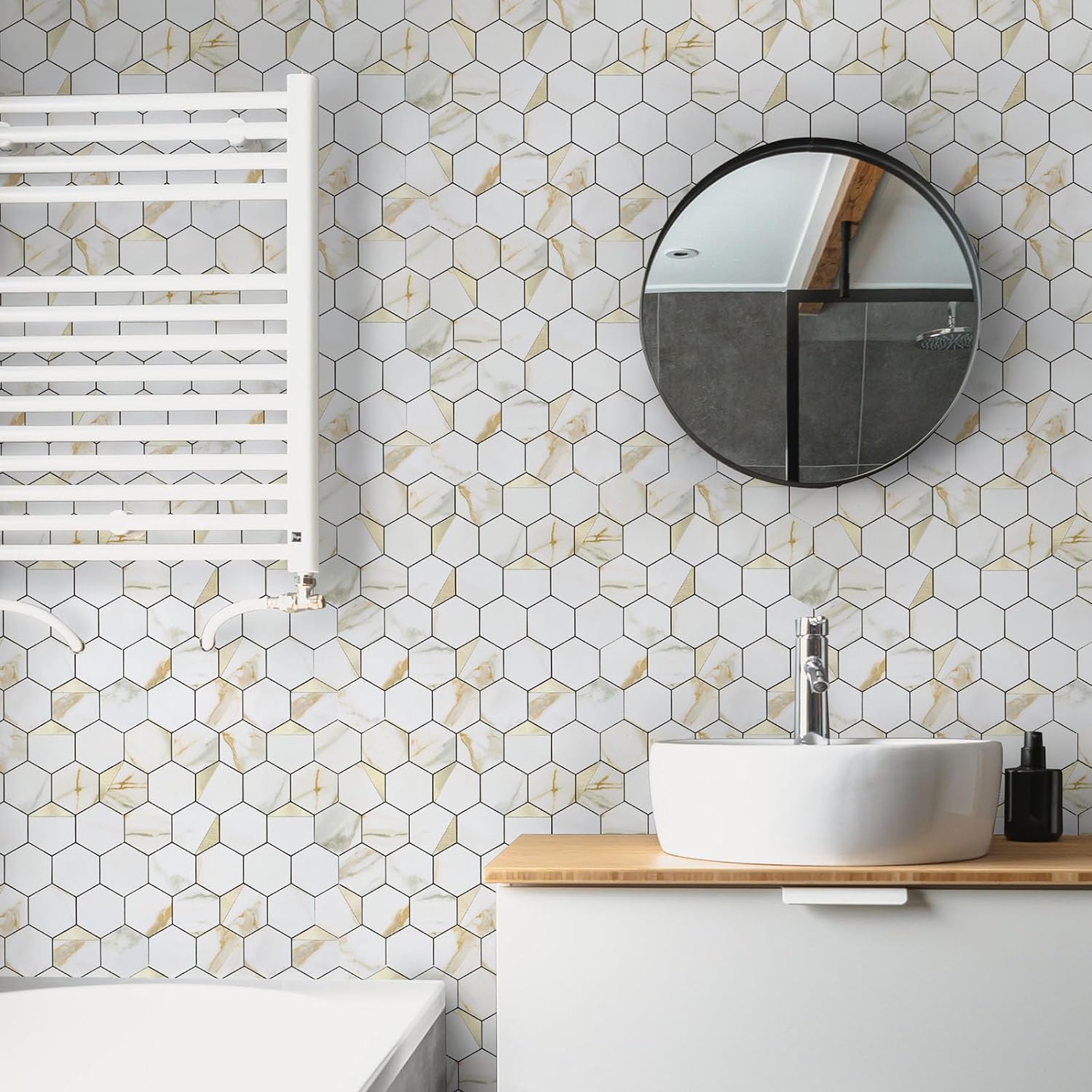 bathroom peel and stick hexagon tile