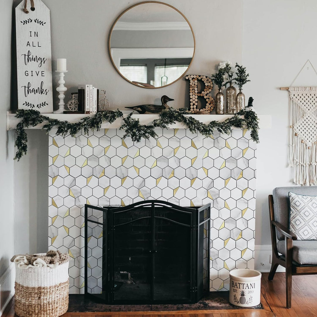 Hexagon Peel and Stick Backsplash Tile for Fireplace