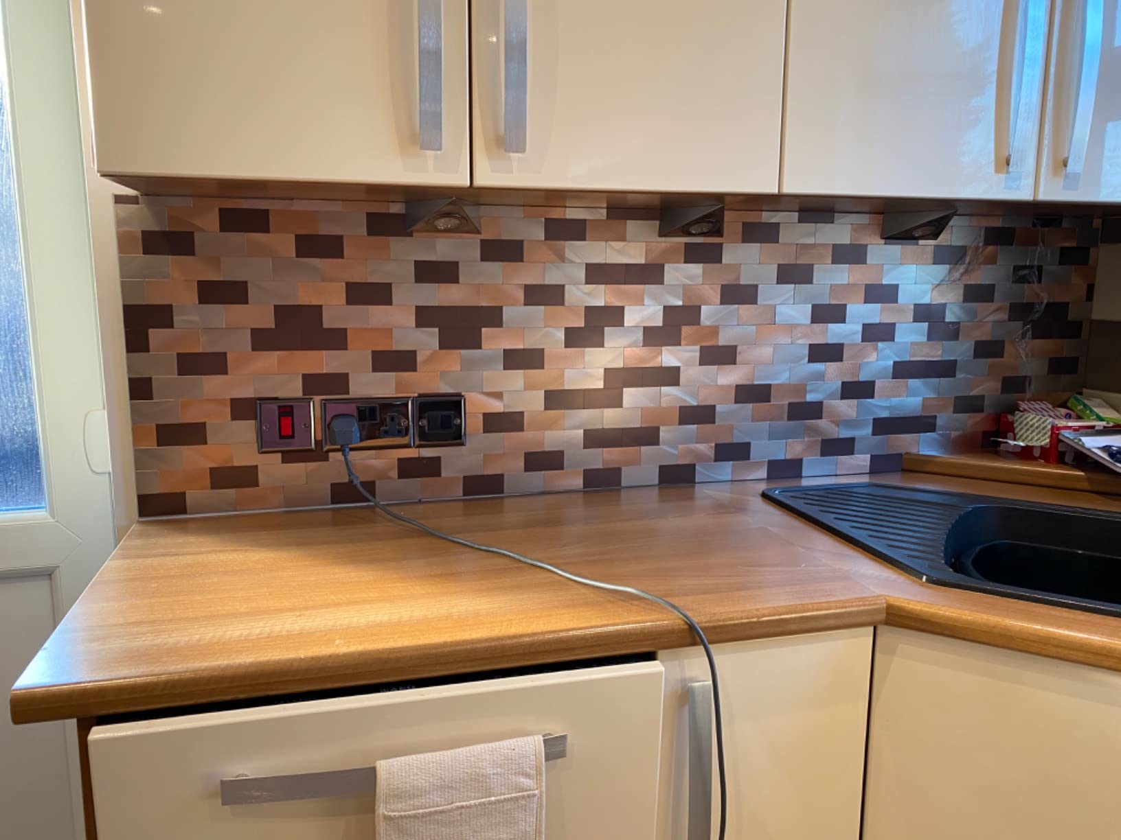 stainless steel tile stick on kitchen wall