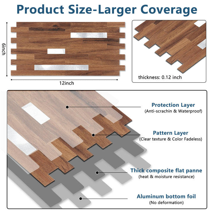 Brown Wood Grain Peel and Stick Tile Size
